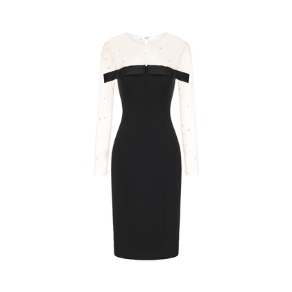 ATELIER MISS LU[Pearl Star] Fall/Winter Pearl Stitched Bow Waist Dress - JAGULAR.
