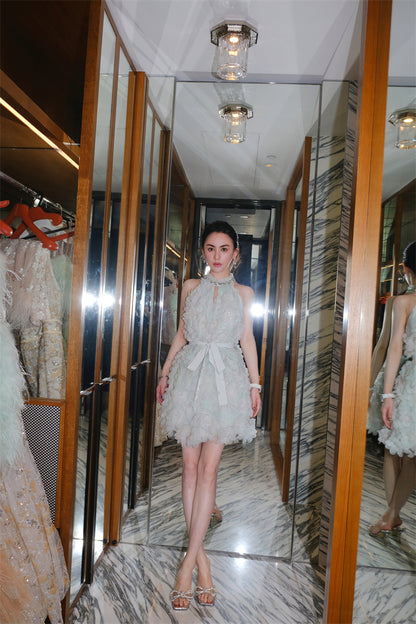 Wardrobes by Chen Luxury Pastel Green Ribbon Floral wedding guest bridal Dress-Onna