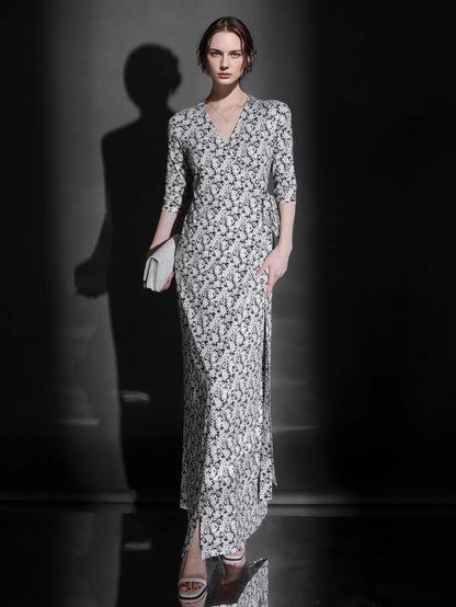 PIAOIN French Hepburn style slim lace-up design goddess long dress-T-AURORA.