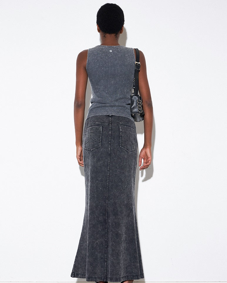 ANNAKIK autumn niche designer gray black two-piece denim skirt-NAYUTA