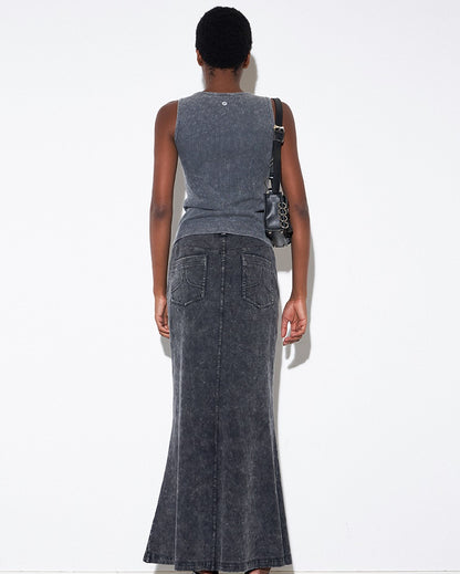 ANNAKIK autumn niche designer gray black two-piece denim skirt-NAYUTA