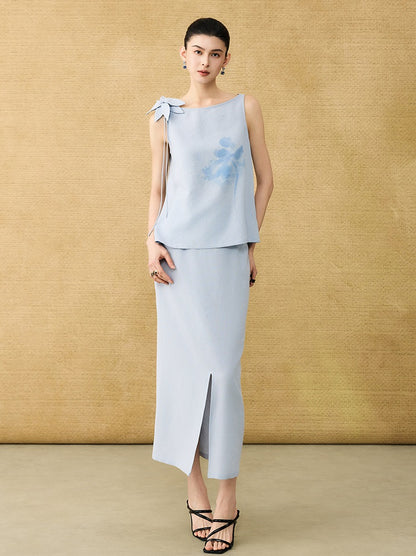 HECO  Chinese style pin small flower linen top breathable elegant vest - POWER.