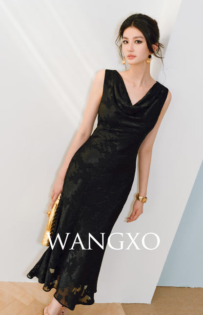 WANGXO |Swing Collar Long Fishtail Dress -CASSIANA.