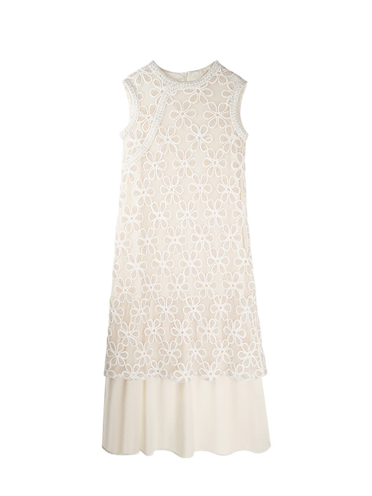 HECO Chinese style two pieces embroidered mesh spliced long dress - MAGIC.