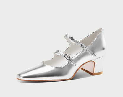 Pjjuu Mid-heel French Marie Jane Small Leather Block Heel - ARK