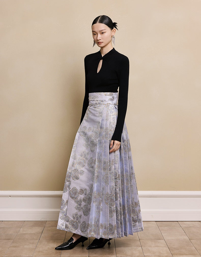 HECO red black white wool Blend twisted cut-out stand collar long-sleeved Knit- secret.