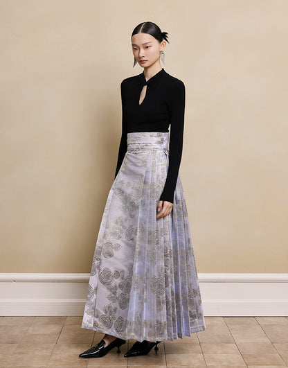 HECO red black white wool Blend twisted cut-out stand collar long-sleeved Knit- secret.