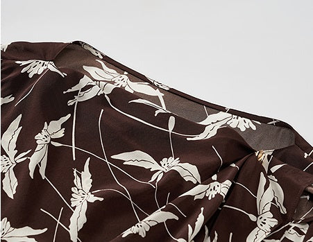 COMME MOI Lu Yan Designer New Women's Retro Printed One-Line Collar Silk Shirt - PRIDE.