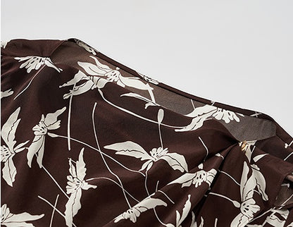 COMME MOI Lu Yan Designer New Women's Retro Printed One-Line Collar Silk Shirt - PRIDE.