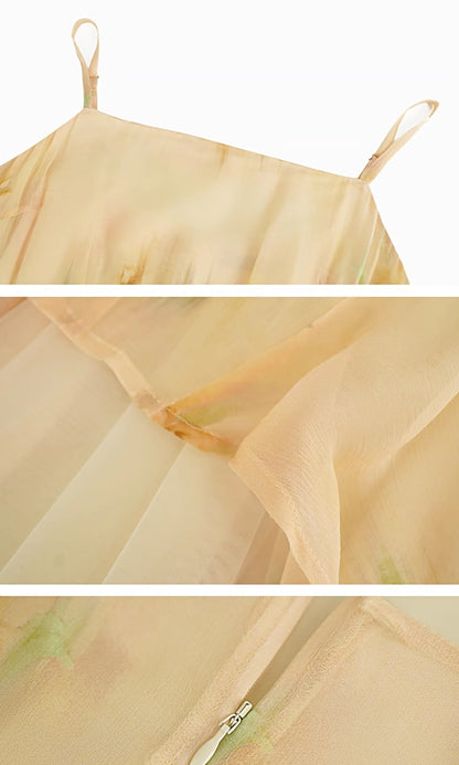 HECO Chinese Style Silk Chiffon Slip Summer Water Ripple Print Long Skirt - PEKKER.