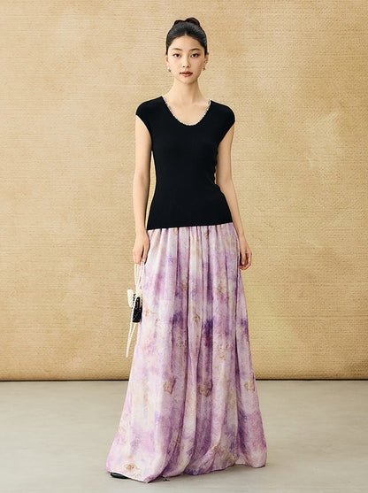 HECO Chinese elastic waist tie-dye printed skirt - BLESS.