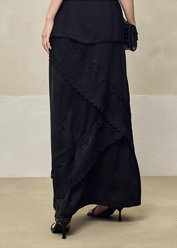 HECO Acetate Lace Drape A-line Long Skirt - EAGLE.