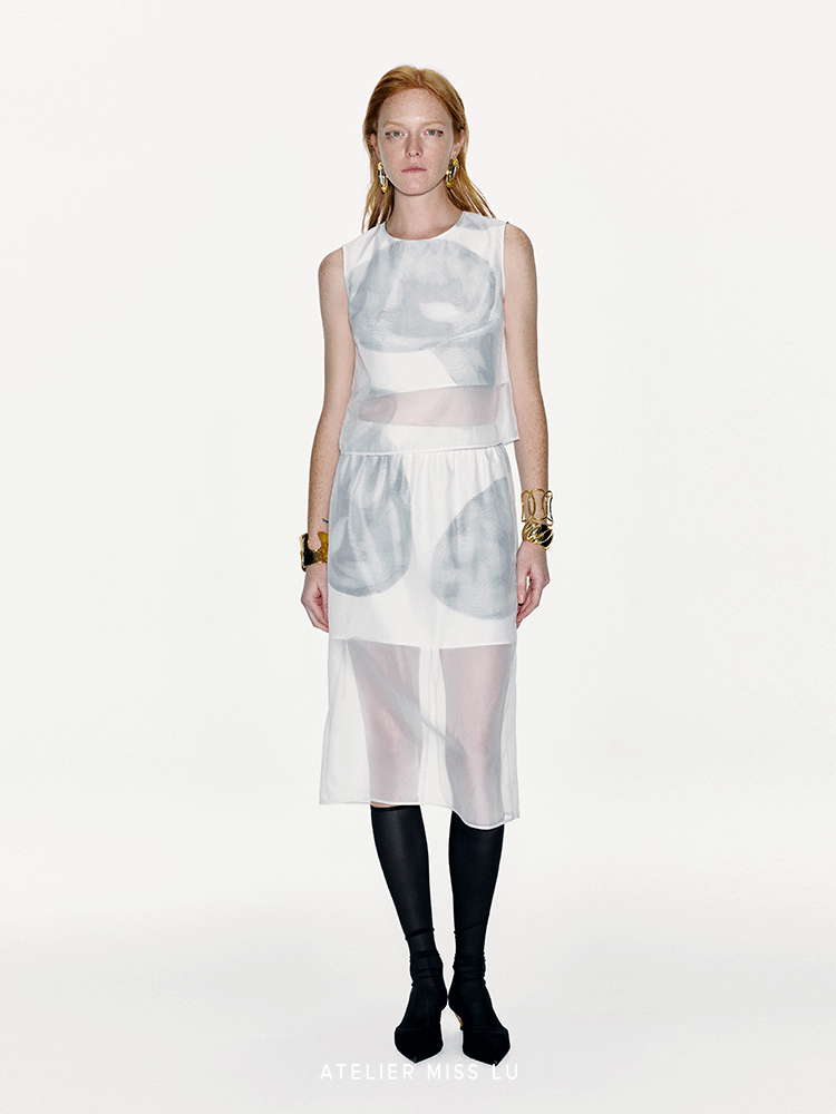 ATELIER MISS LU Calla Lily Print Two-piece Tulle Bolero - THILDA.