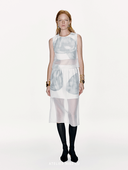 ATELIER MISS LU Calla Lily Print Two-piece Tulle Bolero - THILDA.