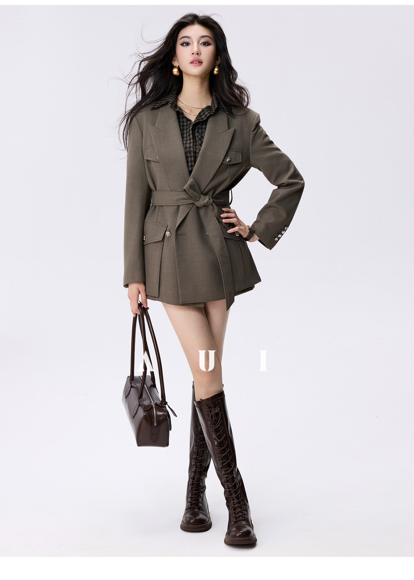 AUI Celebrity Temperament Plaid Shirt Slim POLO Dress - Ga-Ram