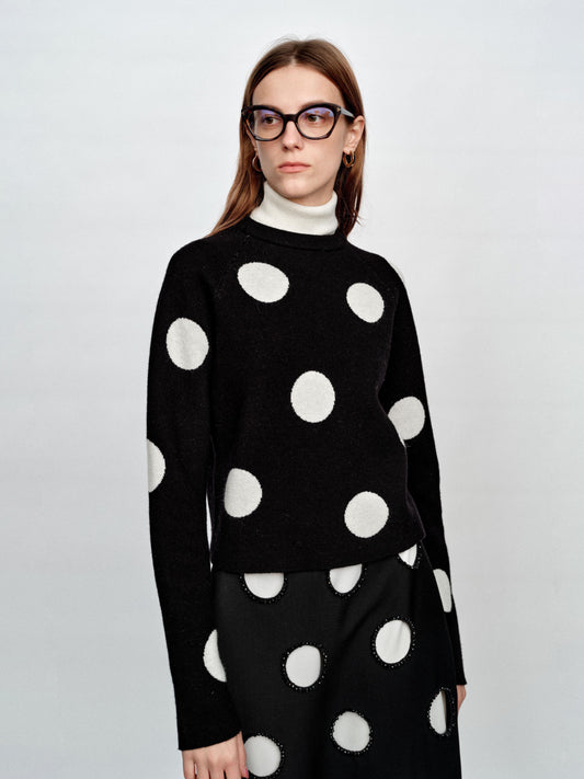 SERRER Black polka dot jacquard high-neck cropped knitted sweater - JAYDEN.