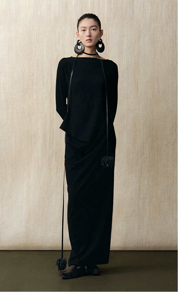 ZHUCHONGYUN  black sheep wool slim long knitted dress--SIMI.