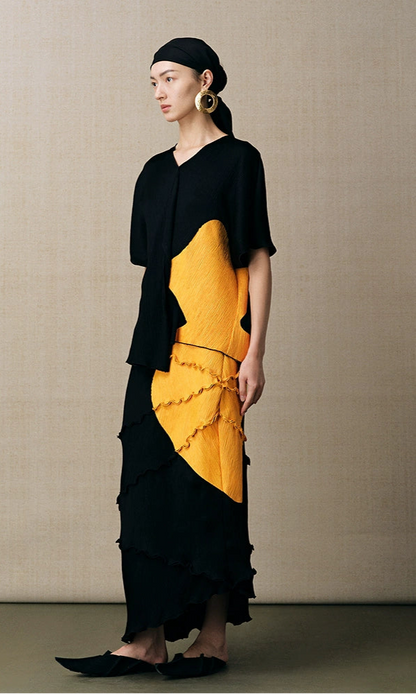 ZHUCHONGYUN contrasting print irregular skirt and top outfit set-ECHO.