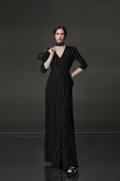 PIAOIN French Hepburn style slim lace-up design goddess long dress-T-AURORA.