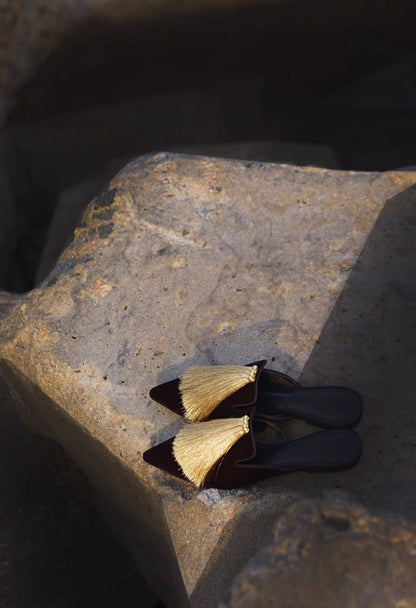 B-FEI Pointed Toe Flat Mules Gold Slippers-LEE.