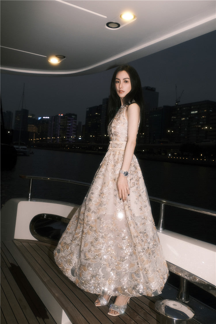 Wardrobes by Chen Gold  Couture with Floral Embroidery Sequin Banquet Dress-Onome