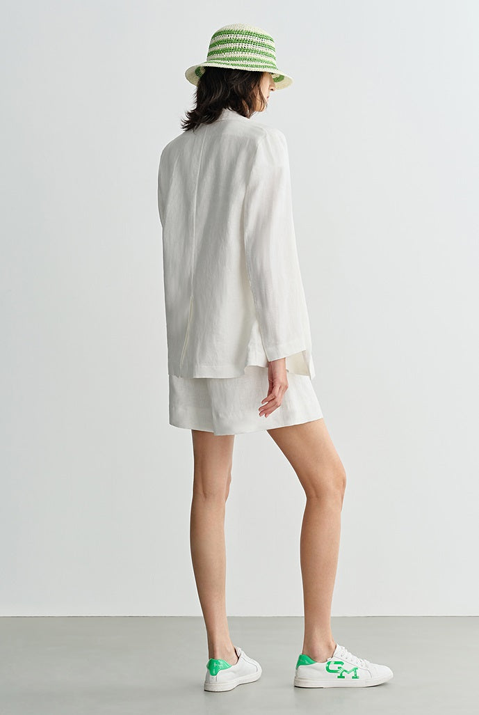 COMME MOI White Commuter Linen Notched Lapel Suit - MESSIAH.