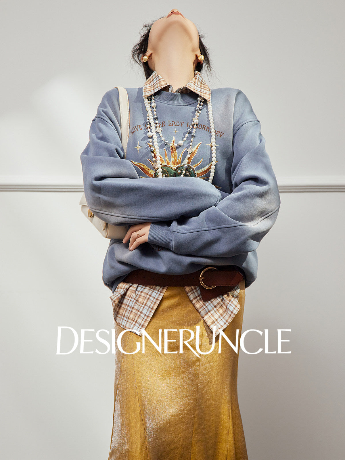 DGU×LAB|Blue sweatshirt puppy print loose crew neck long-sleeved top - PAT