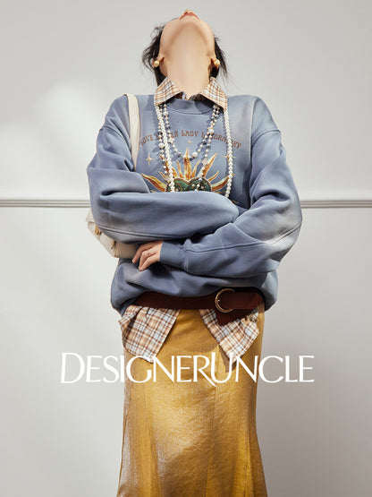 DGU×LAB|Blue sweatshirt puppy print loose crew neck long-sleeved top - PAT