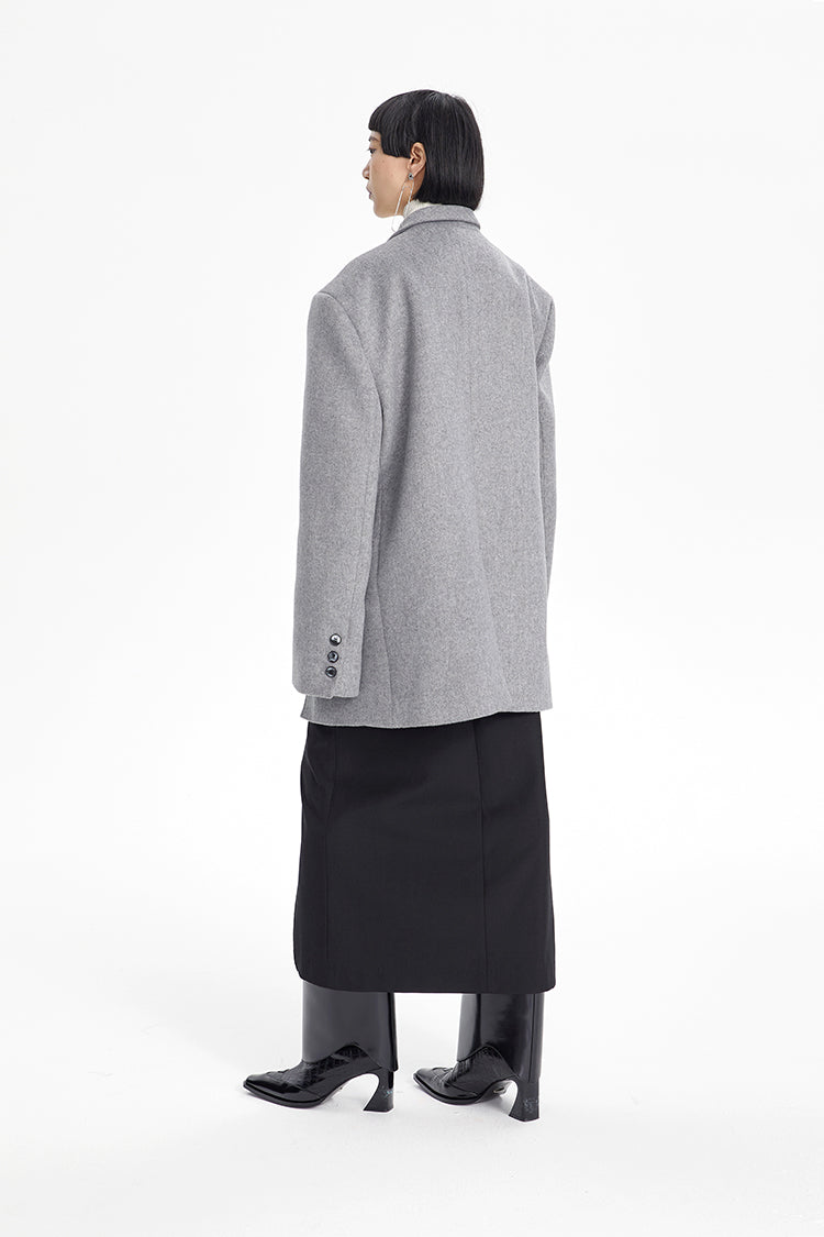 TINY IN misplaced silhouette wool women's midi grey coat -YAMO