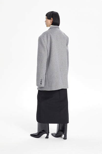 TINY IN misplaced silhouette wool women's midi grey coat -YAMO