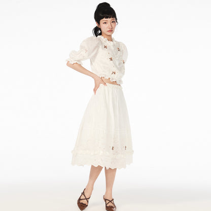 FAME rococo embroidered beaded short-sleeved temperament top - LIAM
