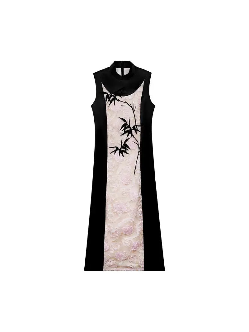HECO Embroidered Acetate Cheongsam Sleeveless Midi Dress - what.