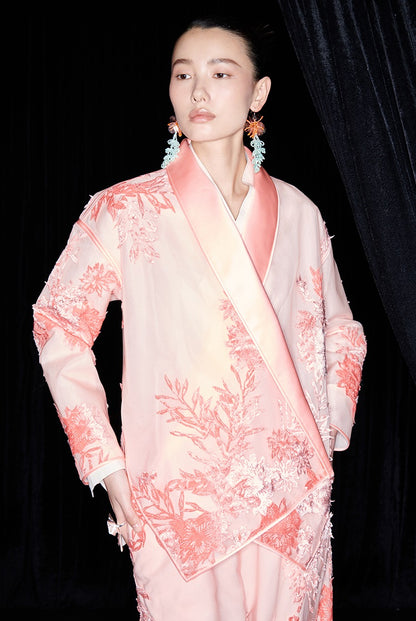 M essential Mackay designer brand falling flower embroidered fabric layered loose robe - BEAST.