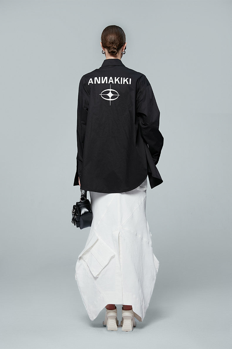 ANNAKIKI white geometric irregular split cargo skirt-MIKASA