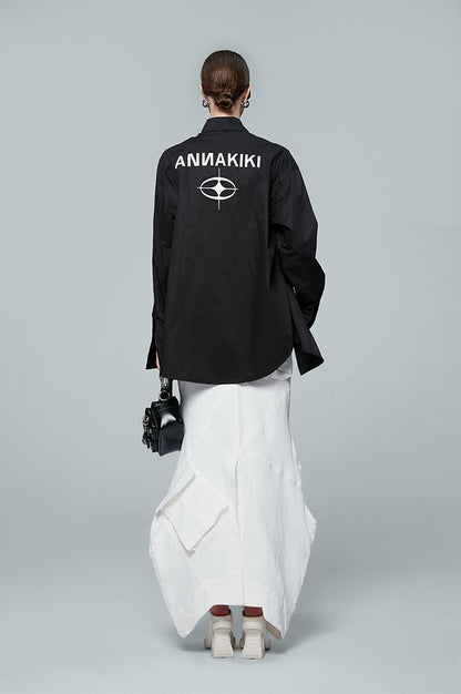 ANNAKIKI white geometric irregular split cargo skirt-MIKASA