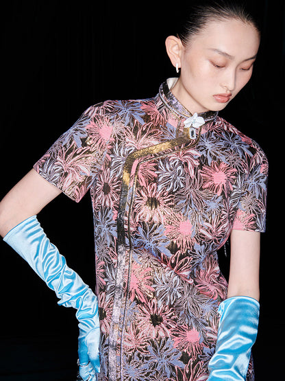 M essential Mackay designer  jacquard pound-trimmed cheongsam - Alida.