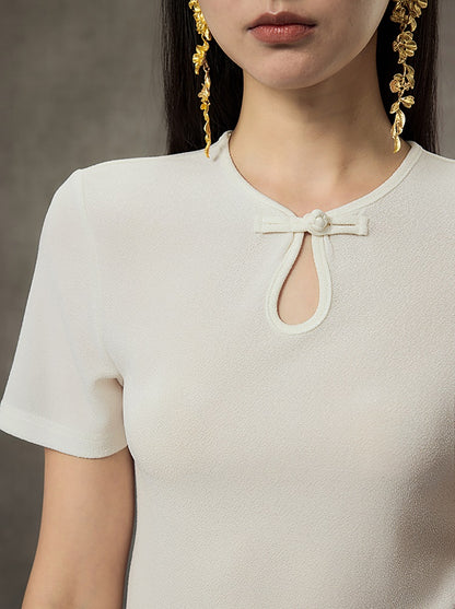 HECO Acetate Knit Buckle Cool Crop Short Sleeve Top - ENGAGE.