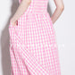 High-end Pink plaid checkered strapless Cotton Bandeau Swing full Dress - Tiila