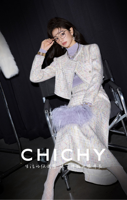 CHICHY Mermaid Fragrance Tweed Mermaid Skirt Two-Piece Set-GIGI