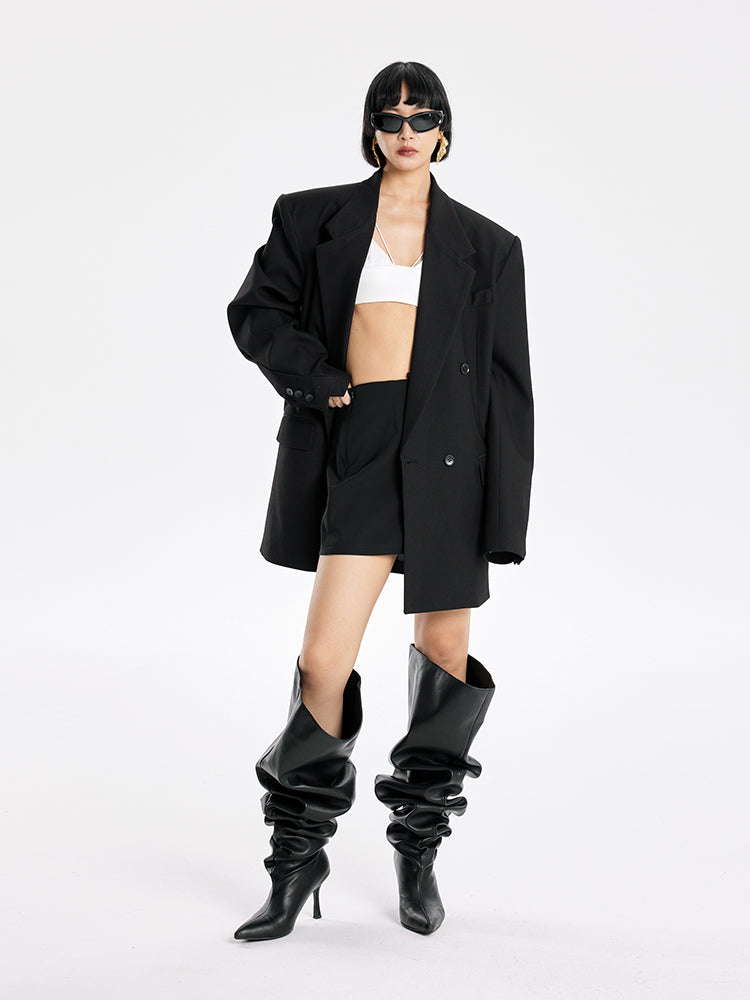 TINY IN Padded Shoulder Cuffs Folded Wide Shoulders Loose Coat-POXY