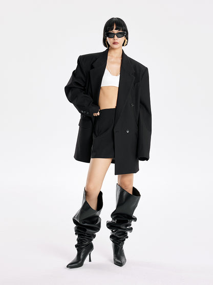 TINY IN Padded Shoulder Cuffs Folded Wide Shoulders Loose Coat-POXY