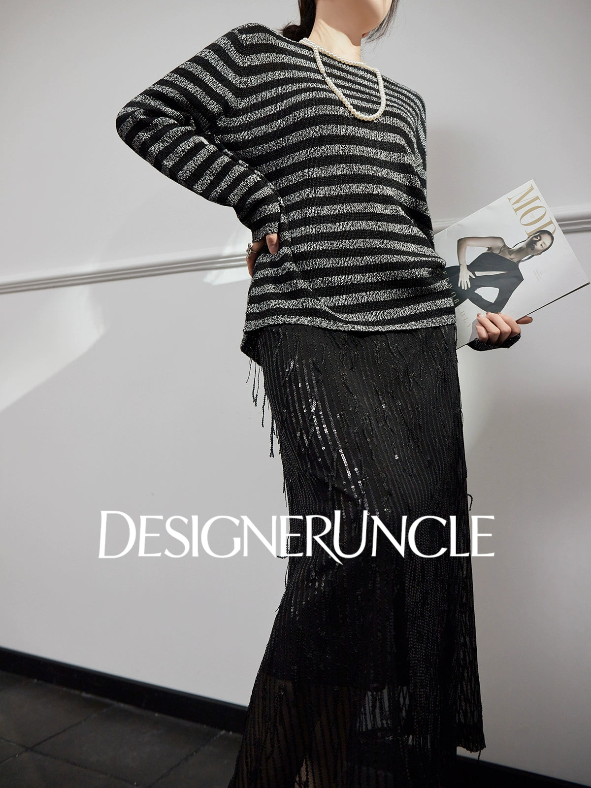 DGU "Ink Sequence" black and gray wool knitted sweater - DREAM.