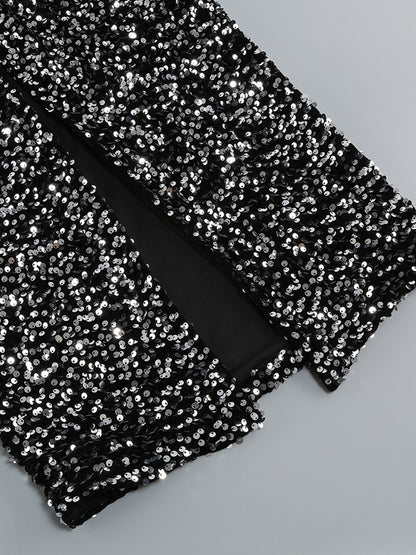 DOLLY Elegant Retro Style Crew Neck Long Sleeve Sequin Long Banquet Dress-TANIA