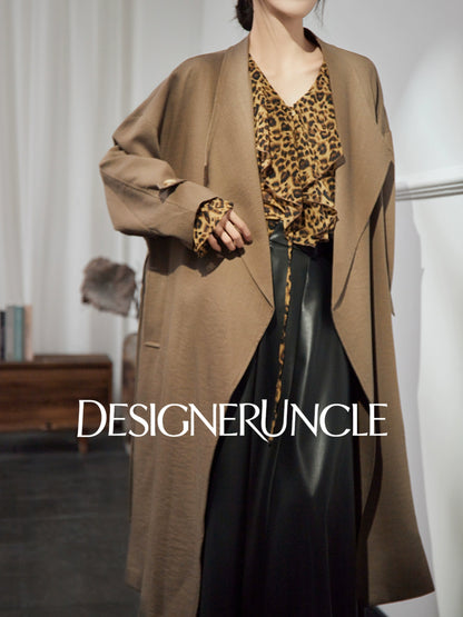 DGU "Camel Shadow" Latte Coffee Trench Coat Long Loose Commuter Versatile Jacket - Philippa.