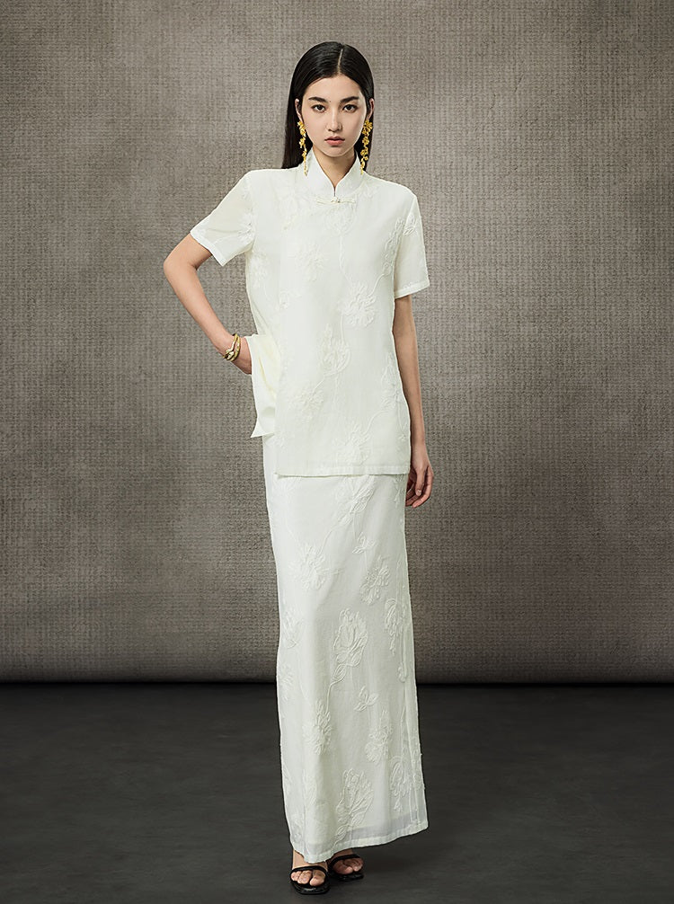 HECO Embossed Jacquard Acetate Long Straight Skirt - COUNCIL.