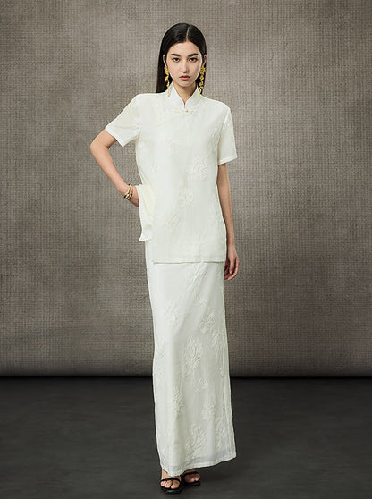 HECO Embossed Jacquard Acetate Long Straight Skirt - COUNCIL.