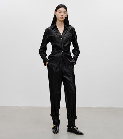 COMME MOI Lu Yan designer waist shirt triacetate commuter shirt top - NOVA.