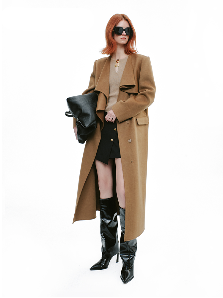 YES BY YESIR long woolen layered lapel jackets - STRAP.