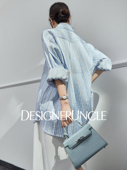 DGU| Blue Knitted Loose Vertical Light Luxury Commuter Fan Niche Design Top - George.