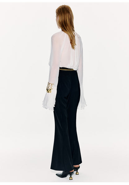 ATELIER MISS LU layered pressed pleated design sheer mulberry silk top - ROSALIE